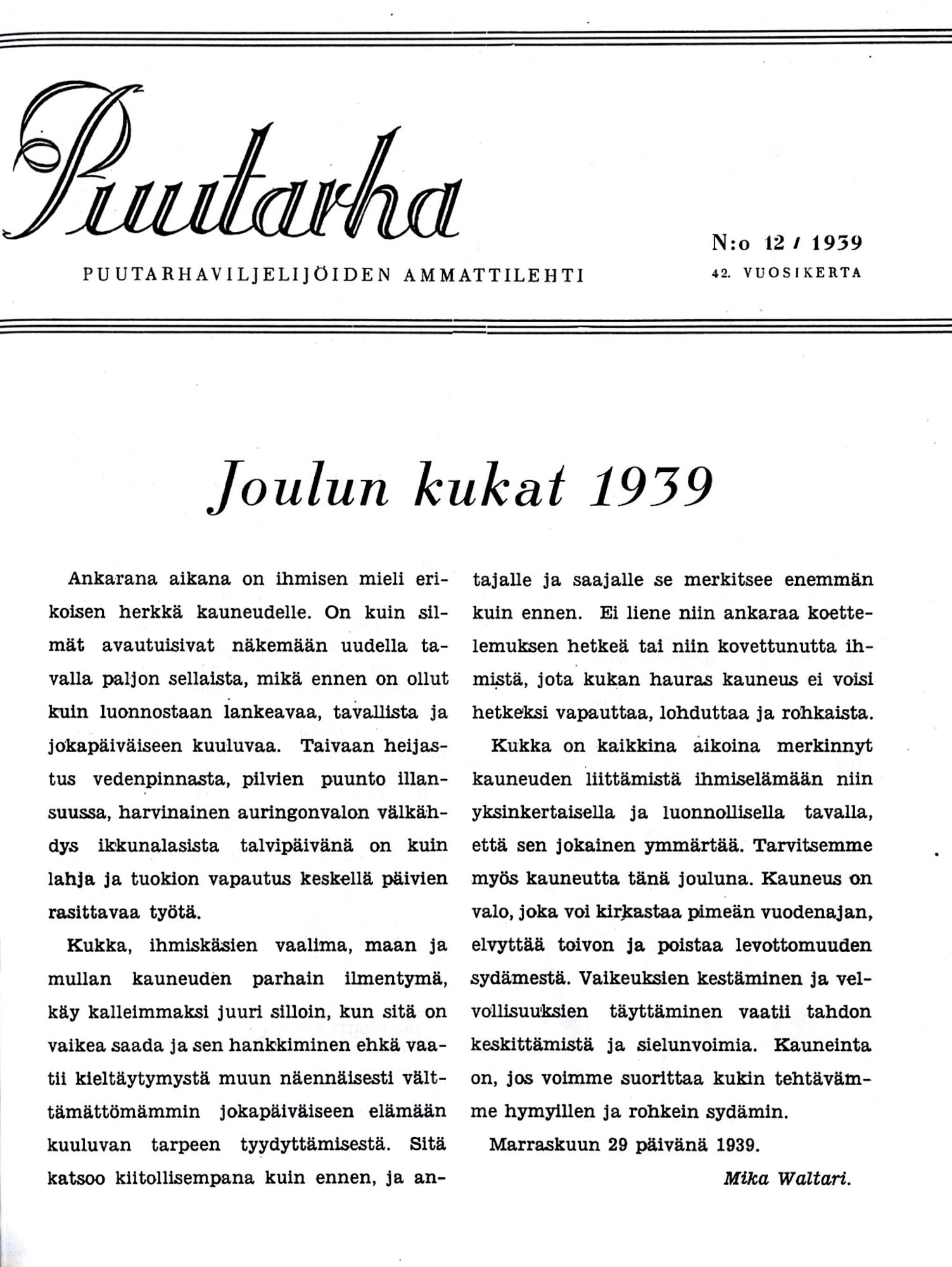 Luukku 24: Joulun kukat 1939